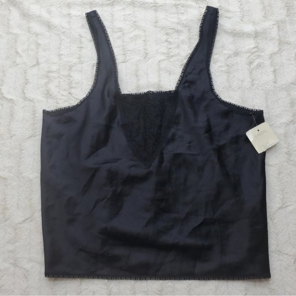 NWT Eaton Vanity Women's Lingerie Slip Shirt Top Black 70s 80s Canada Large